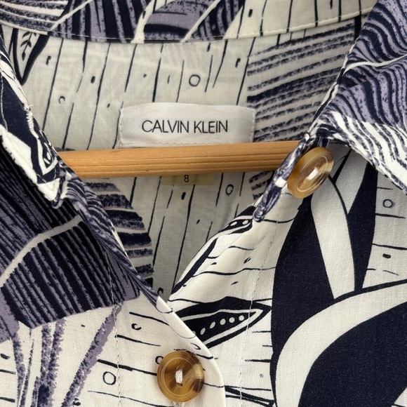 Calvin Klein Tropical Palm Midi Shirt Dress - Picture 6 of 9